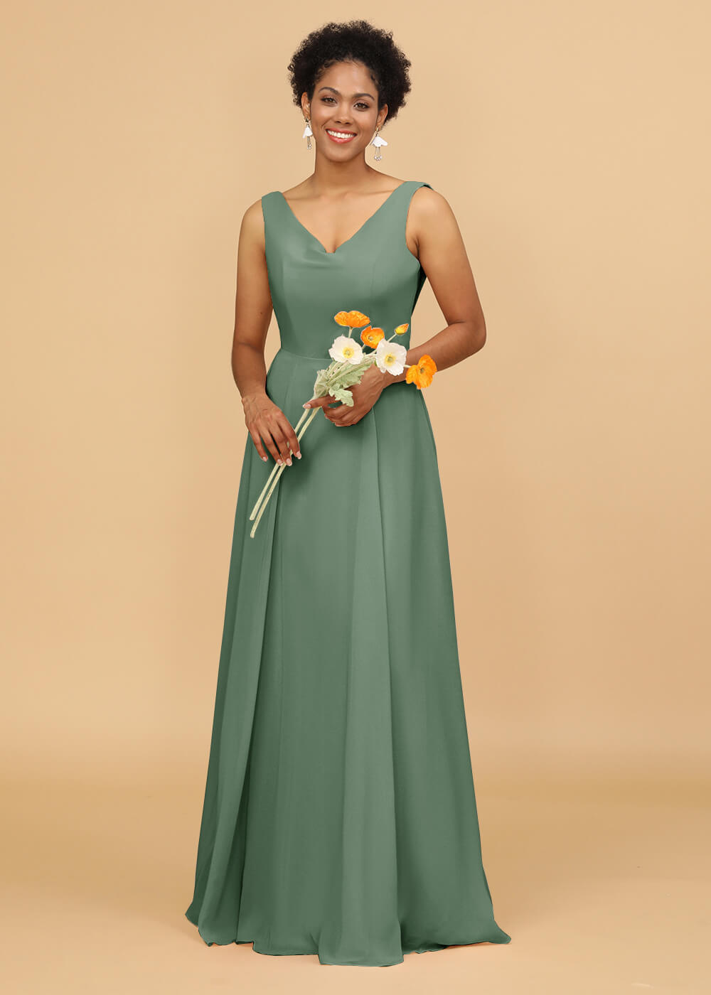 Cowl Back A-line Maxi Bridesmaid Dress