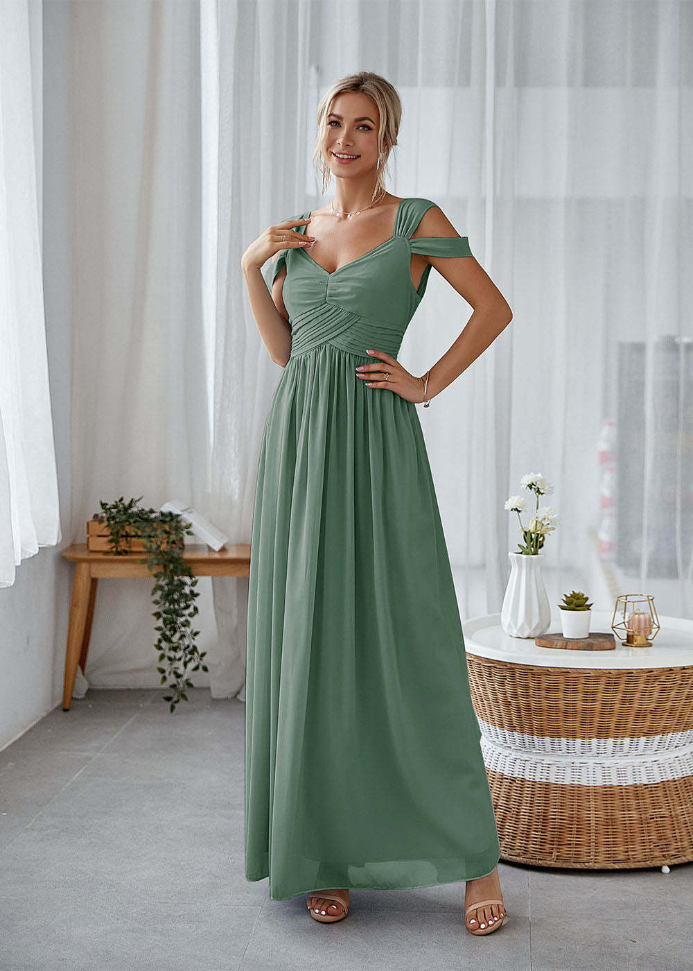A-line Straps Maxi Dress