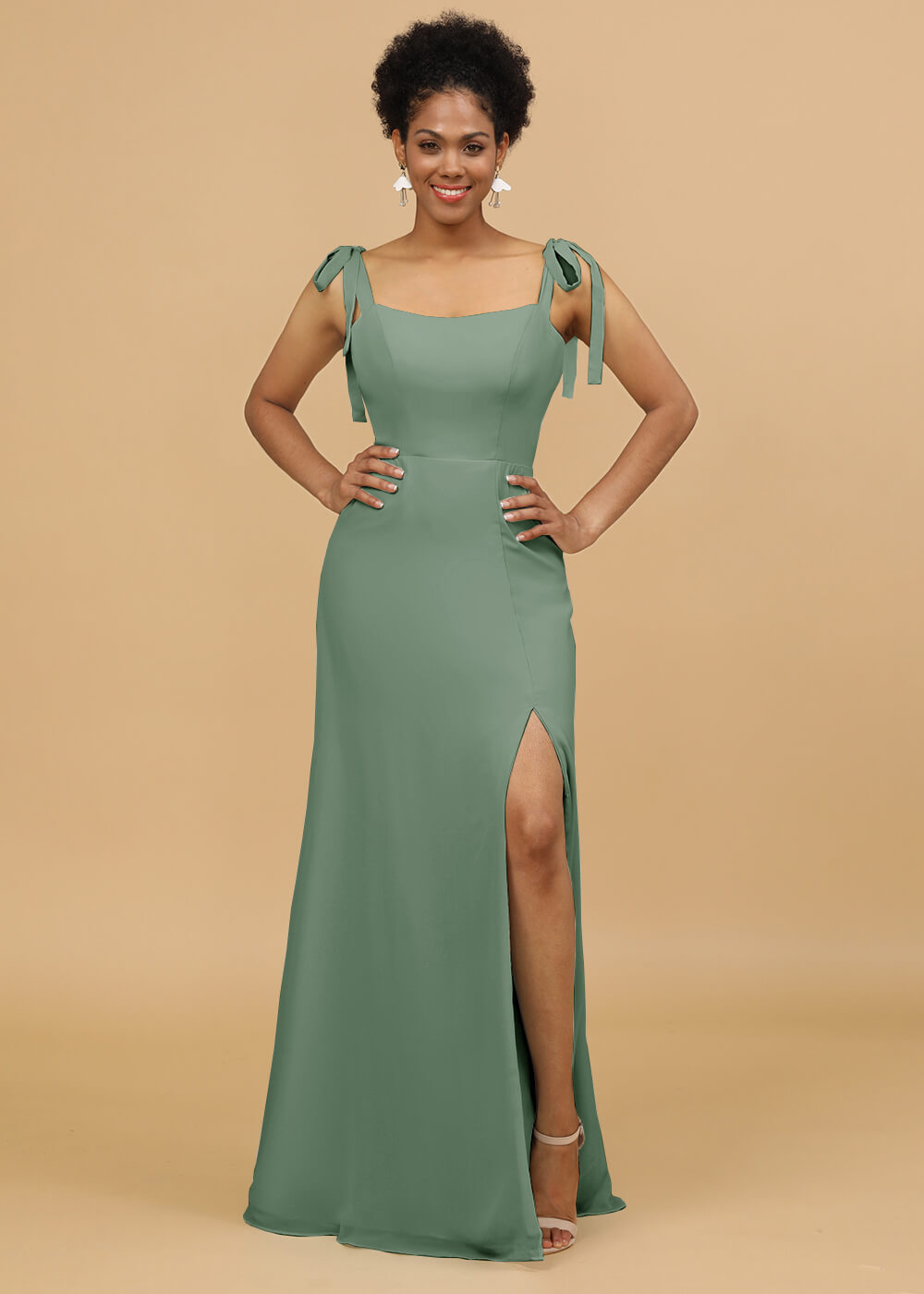 Sheath Spaghetti Strap Bridesmaid Dress with Slit