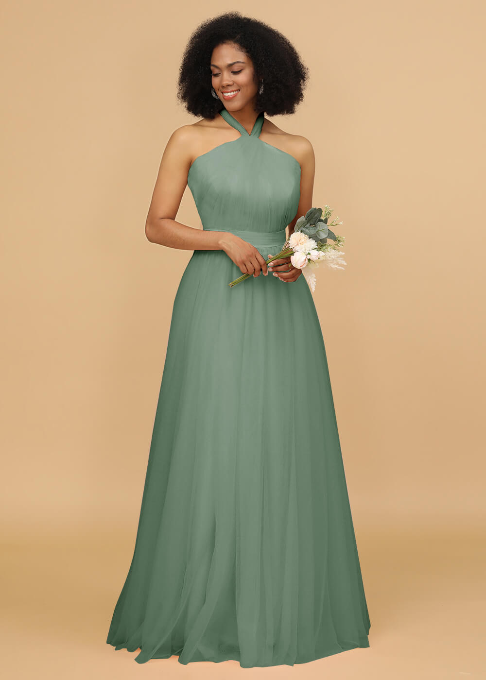 Halter Neck Tulle A-line Bridesmaid Dress