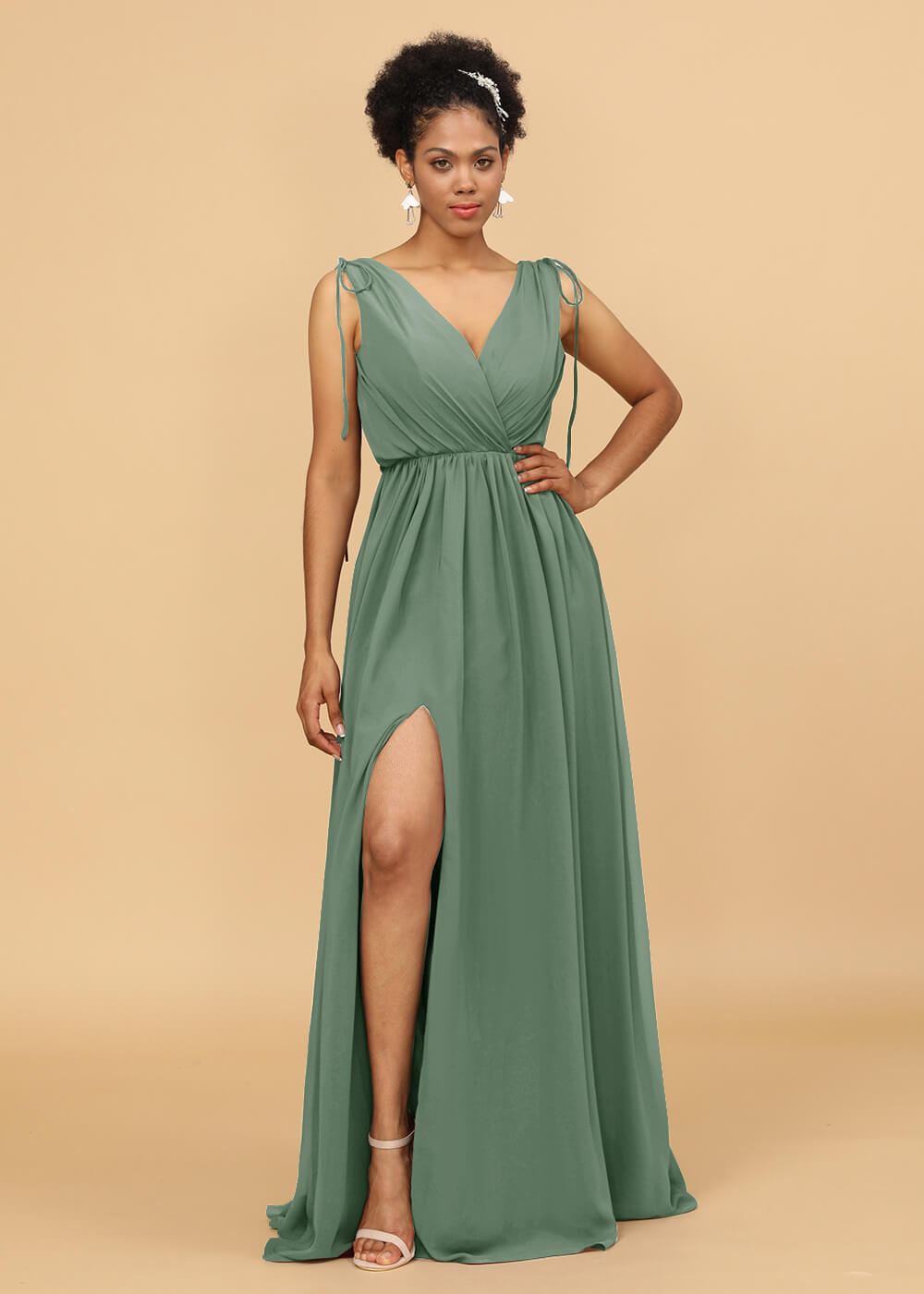 Long A-line V-neck Bridesmaid Dress with Slit