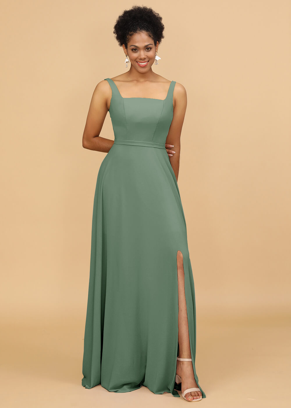 Square Neck A-line Chiffon Bridesmaid Dress