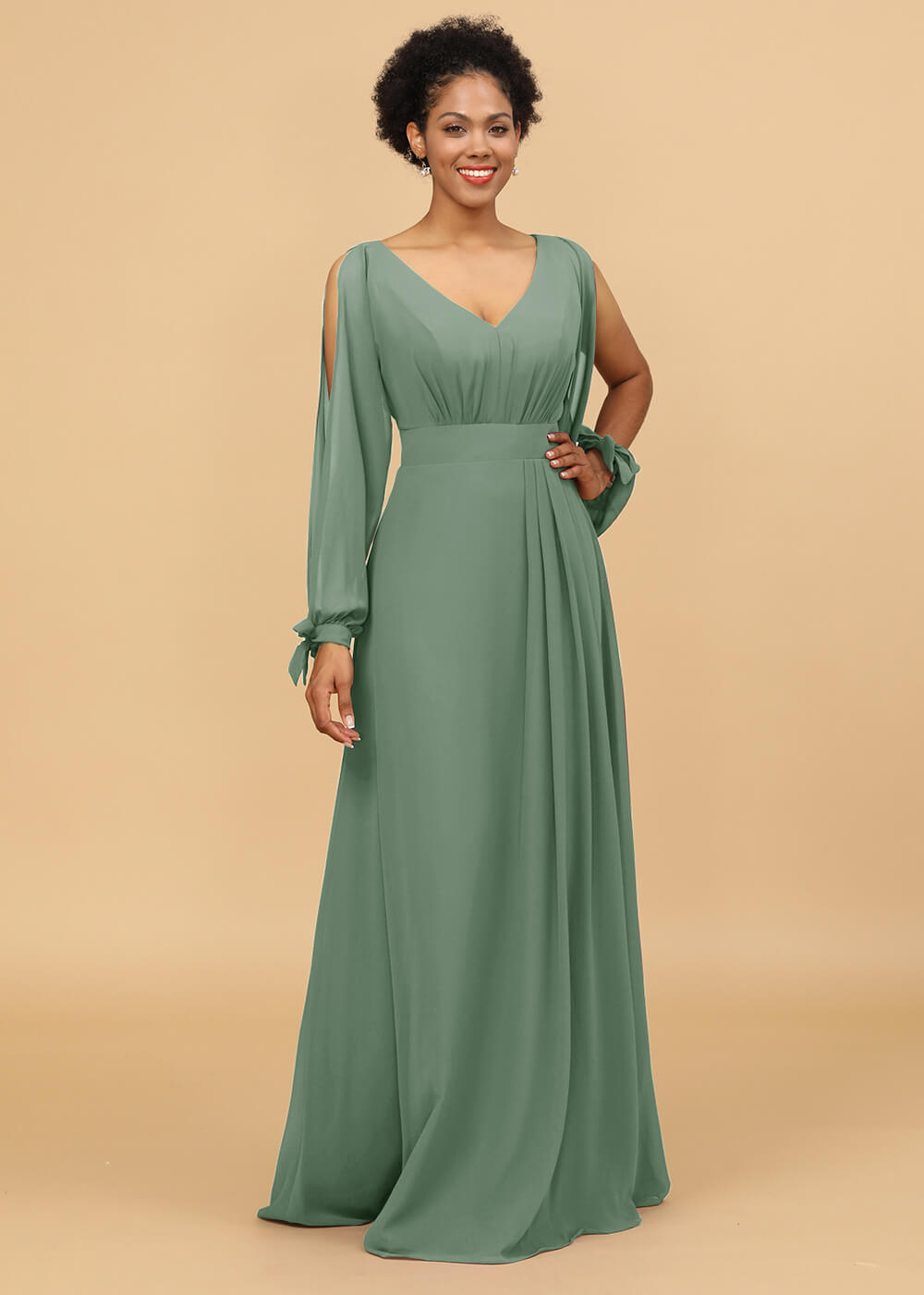 Long Sleeves A-line Chiffon Bridesmaid Dress