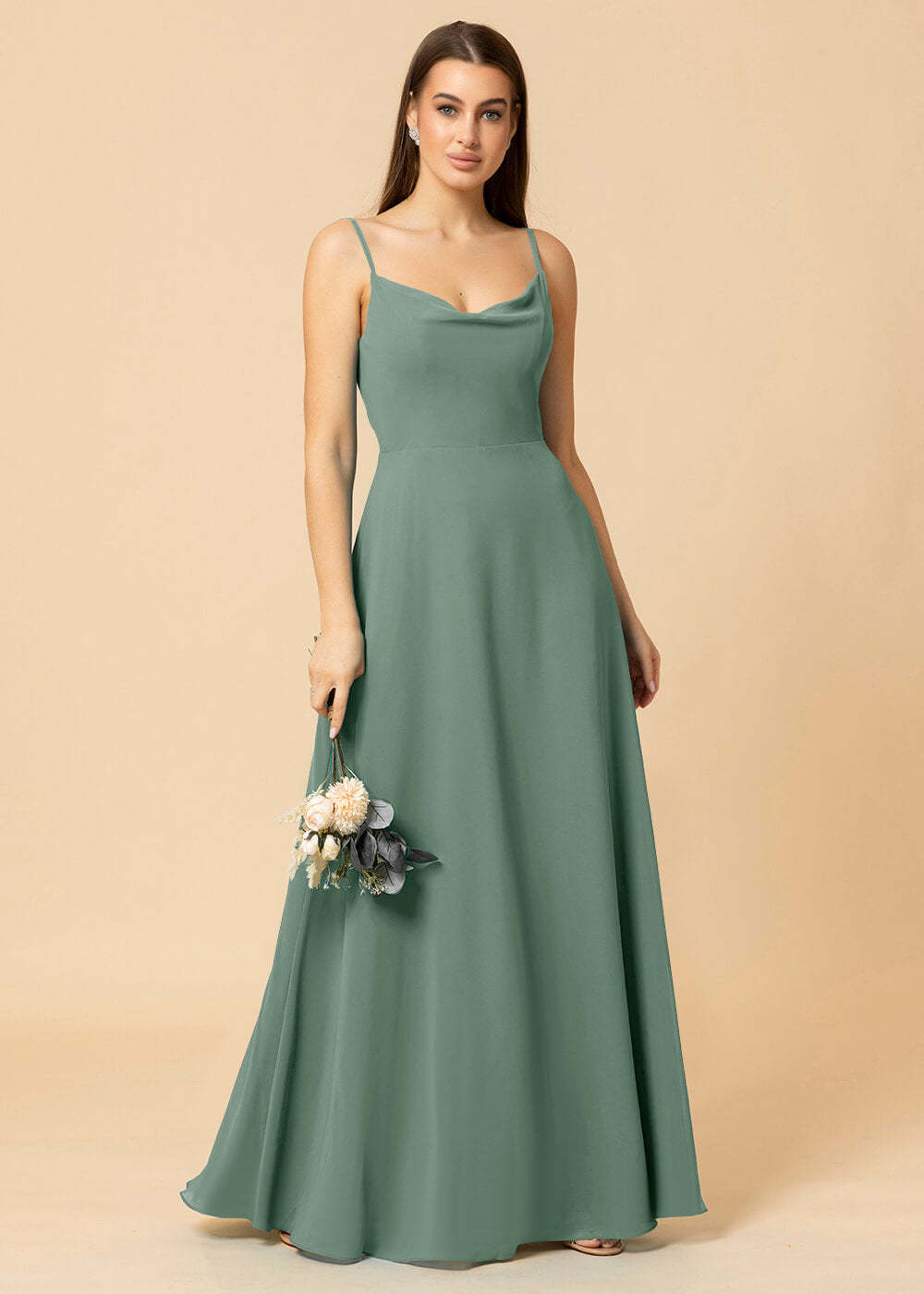 Cowl Neck Strap Chiffon Maxi Bridesmaid Dress