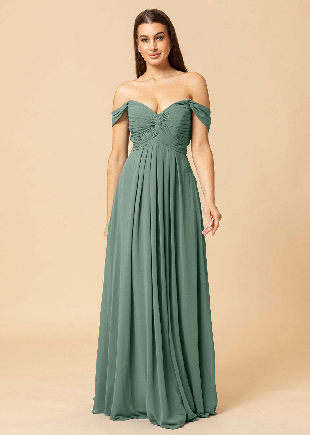 Off the Shoulder Chiffon Maxi Bridesmaid Dress