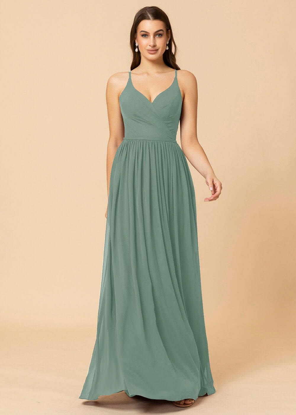 V-neck A-line Back Detail Chiffon Bridesmaid Dress