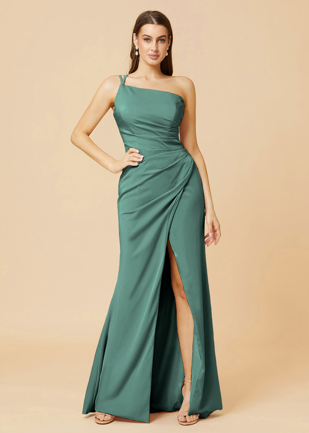 One Shoulder Satin Sheath Bridesmaid Dress