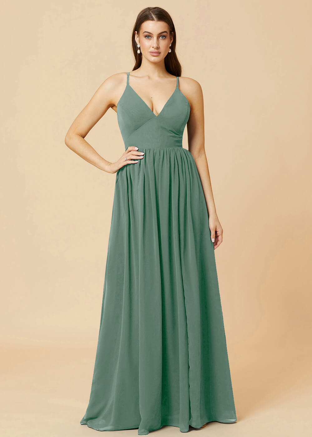 Deep V-neck Tie Back A-line Chiffon Bridesmaid Dress