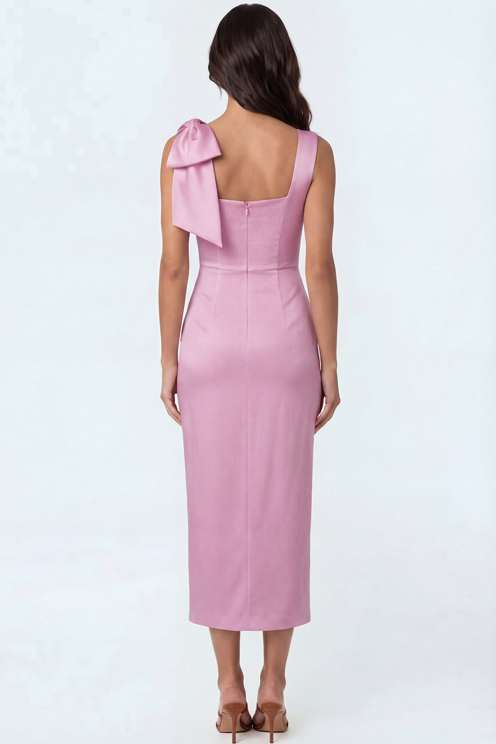 Sheath Thick Straps Candy Pink Backless Sleeveless Long Formal Dress with Bow