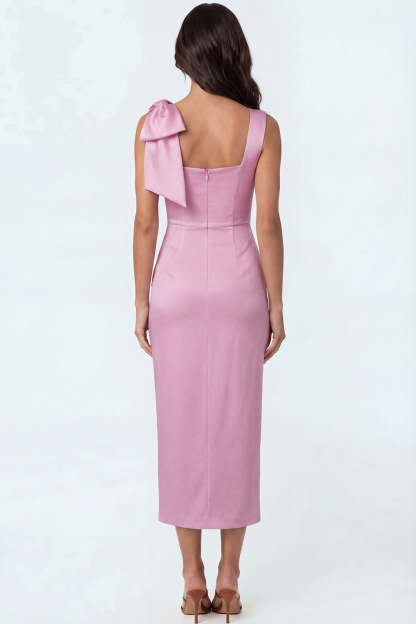 Sheath Thick Straps Candy Pink Backless Sleeveless Long Formal Dress with Bow