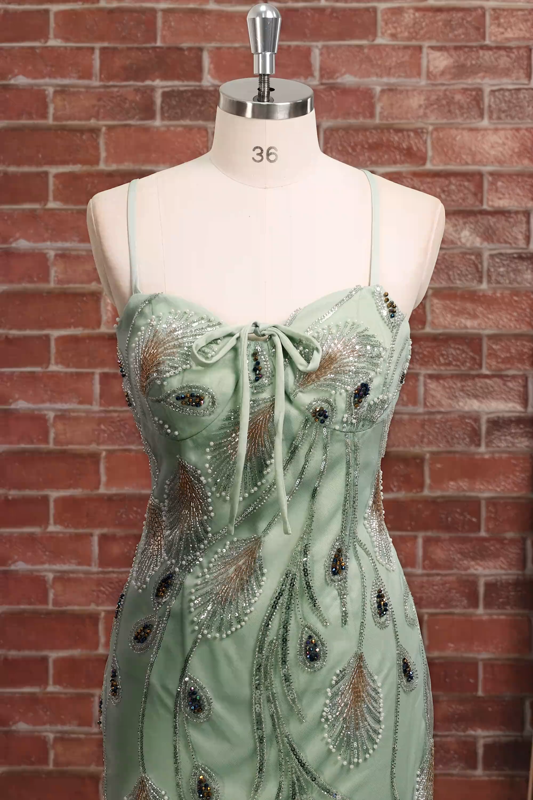 Sparkly Beaded Sage Green Floral Bodycon Spaghetti Straps Short Homecoming Dress