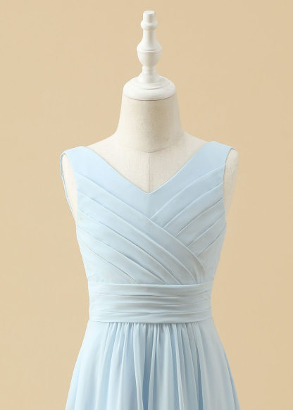 V-neck A-line Chiffon Maxi Junior Bridesmaid Dress