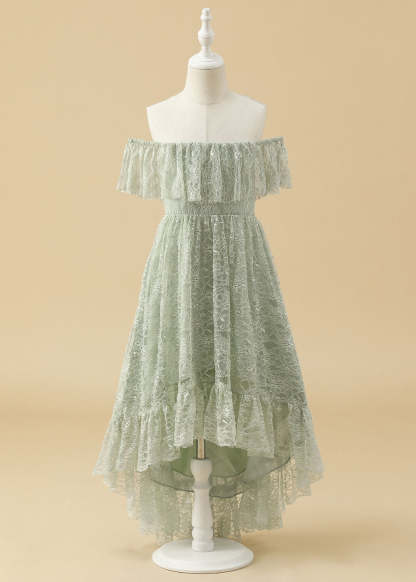 Boho Lace Off-the-Shoulder High Low Junior Bridesmaid Dress