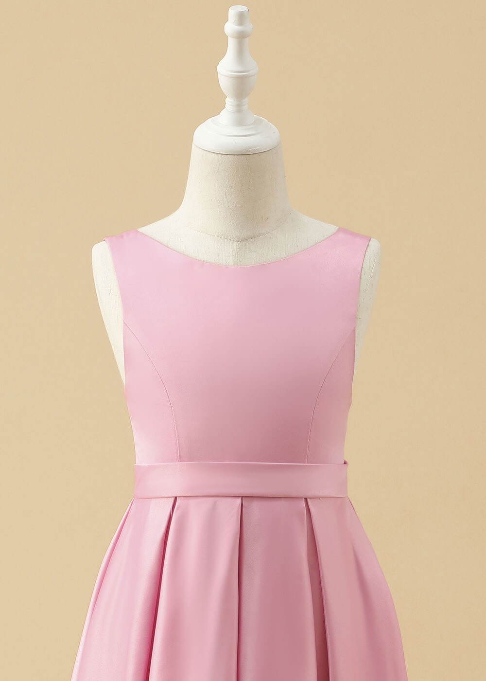 Boat Neck Satin A-line High Low Junior Bridesmaid Dress