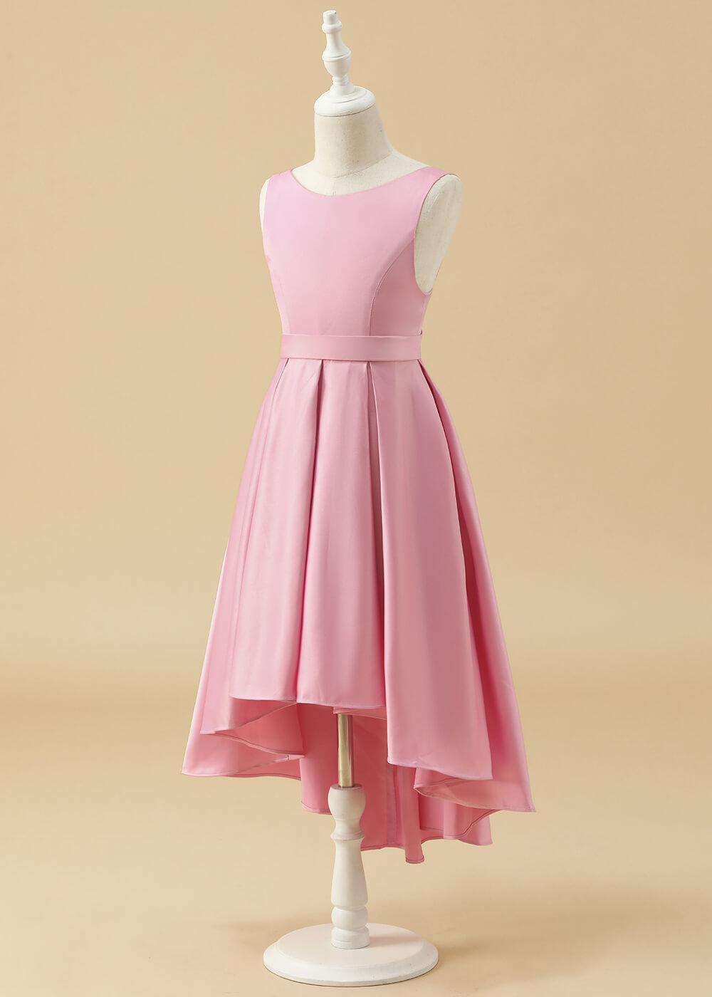 Boat Neck Satin A-line High Low Junior Bridesmaid Dress