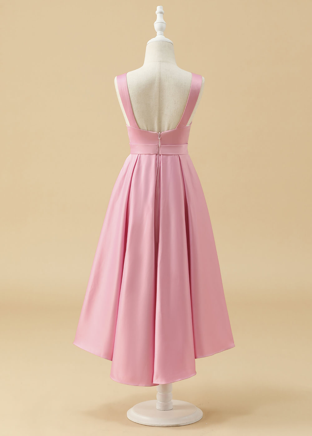 Boat Neck Satin A-line High Low Junior Bridesmaid Dress