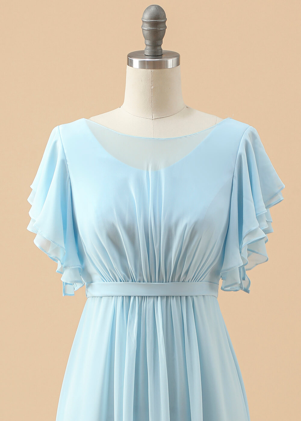 Cap Sleeve A-line Long Chiffon Junior Bridesmaid Dress