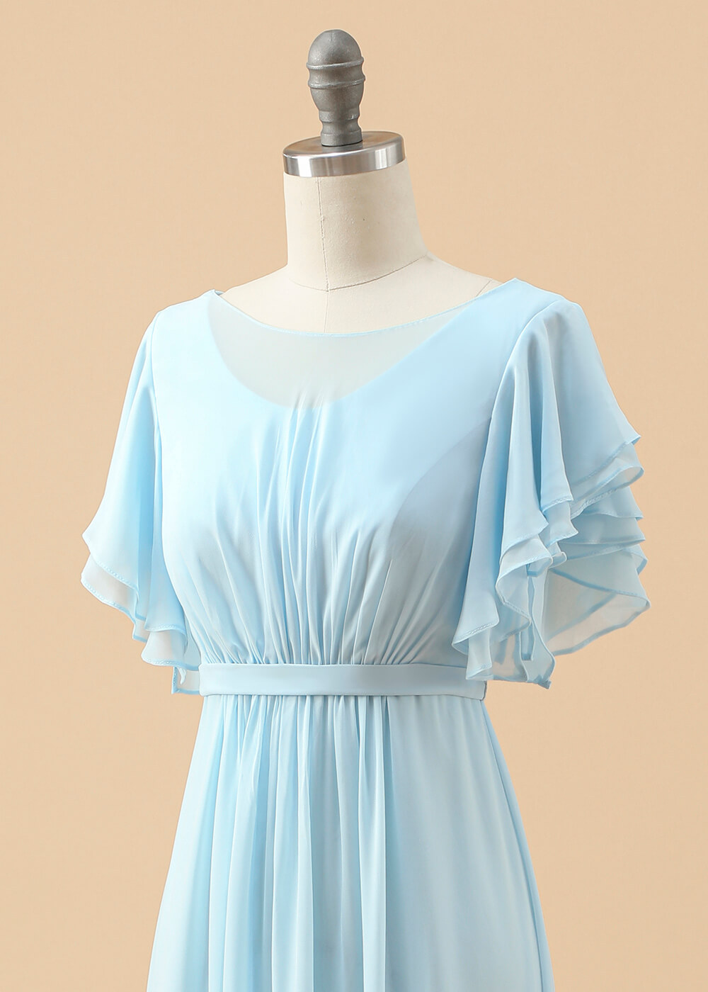 Cap Sleeve A-line Long Chiffon Junior Bridesmaid Dress