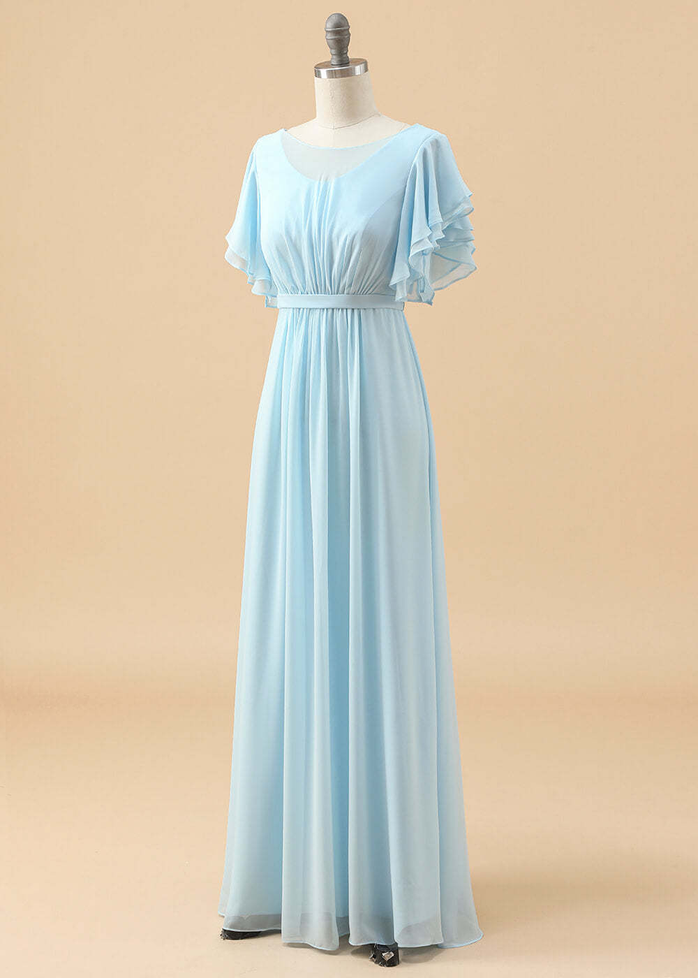 Cap Sleeve A-line Long Chiffon Junior Bridesmaid Dress