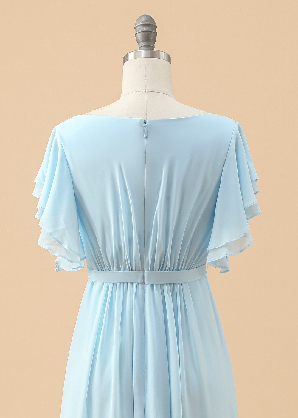 Cap Sleeve A-line Long Chiffon Junior Bridesmaid Dress