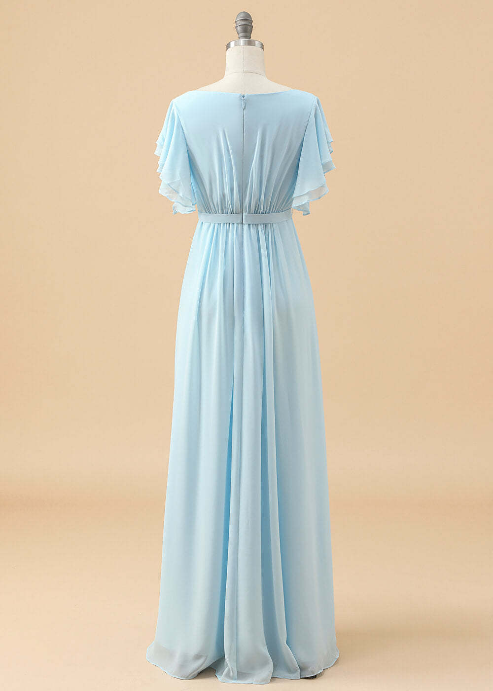 Cap Sleeve A-line Long Chiffon Junior Bridesmaid Dress