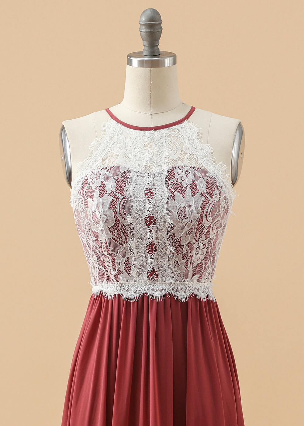 Halter Neck Lace A-line Junior Bridesmaid Dress
