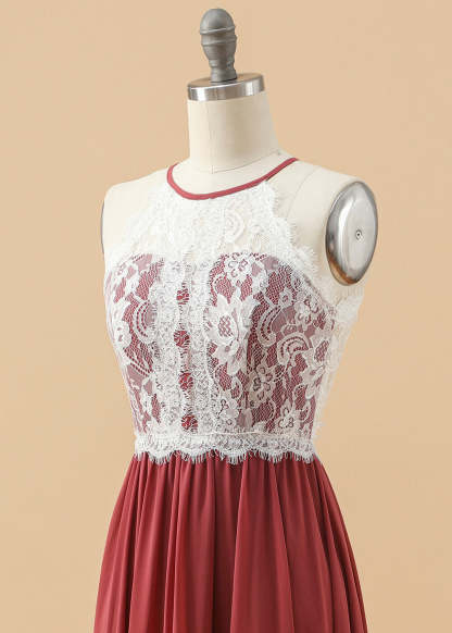 Halter Neck Lace A-line Junior Bridesmaid Dress