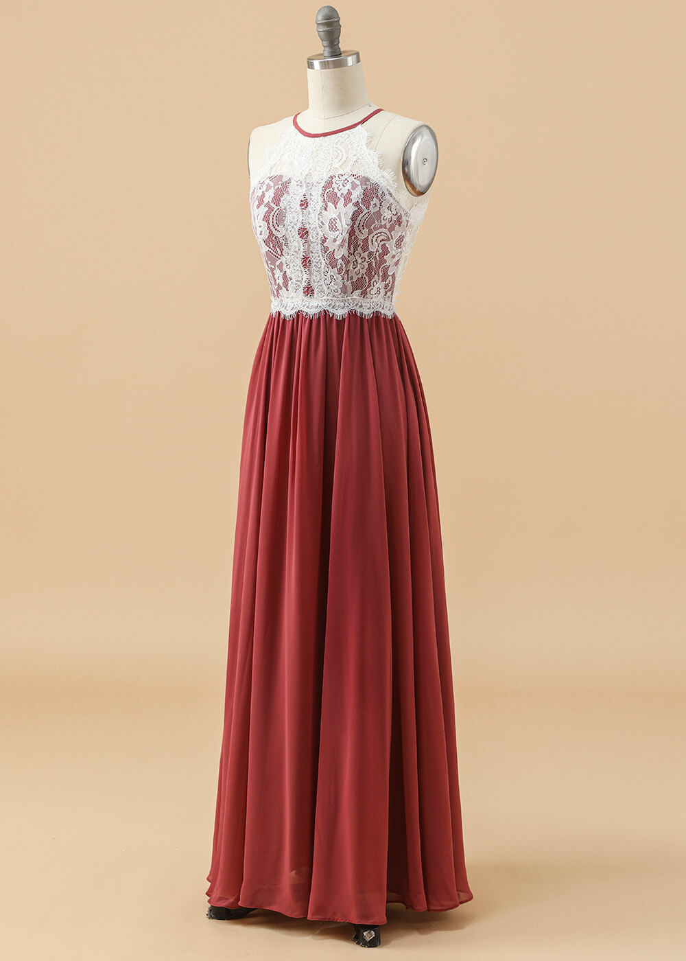 Halter Neck Lace A-line Junior Bridesmaid Dress