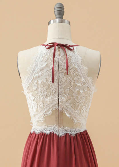 Halter Neck Lace A-line Junior Bridesmaid Dress