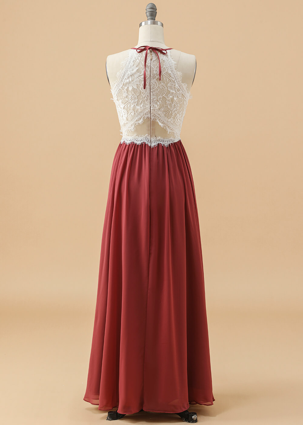 Halter Neck Lace A-line Junior Bridesmaid Dress