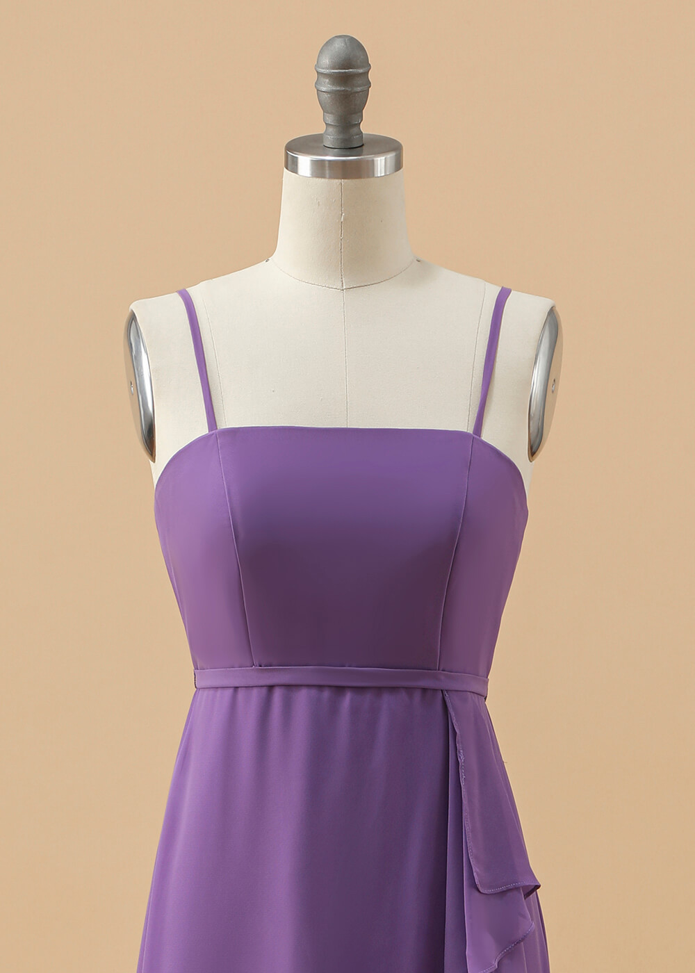 A-line Long Chiffon Spaghetti Strap Junior Bridesmaid Dress