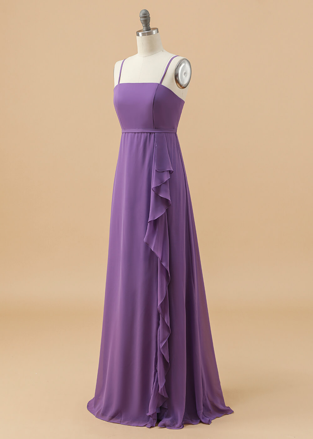 A-line Long Chiffon Spaghetti Strap Junior Bridesmaid Dress
