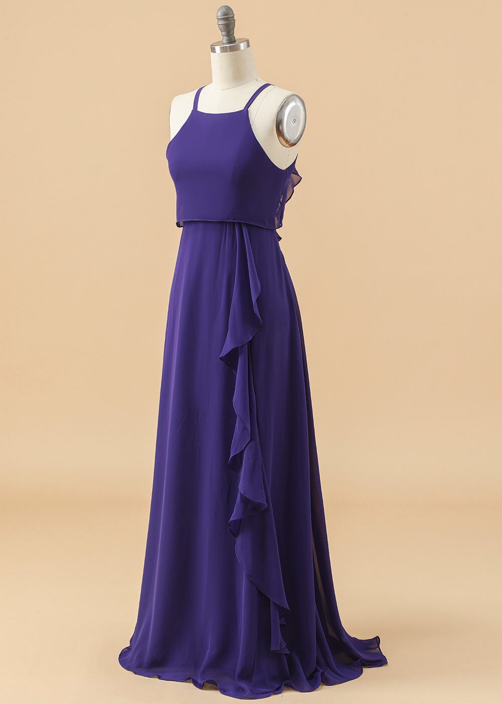 Halter Neck Open Back Chiffon Junior Bridesmaid Dress