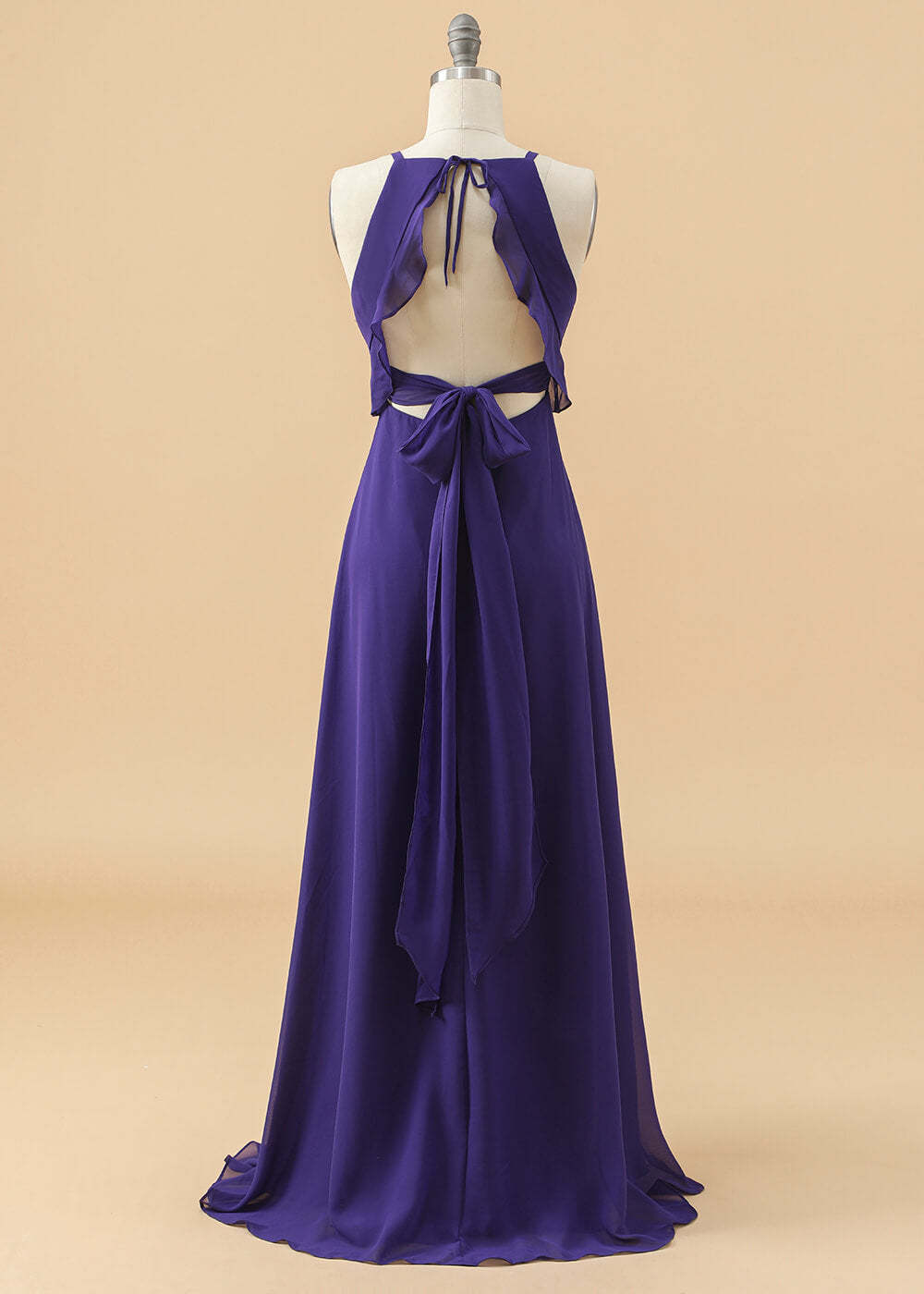 Halter Neck Open Back Chiffon Junior Bridesmaid Dress