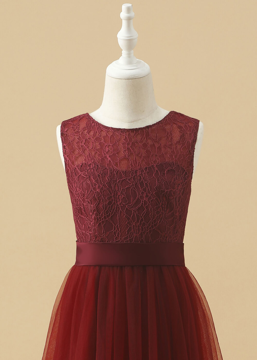 A-line Lace Bodice Tulle Junior Bridesmaid Dress