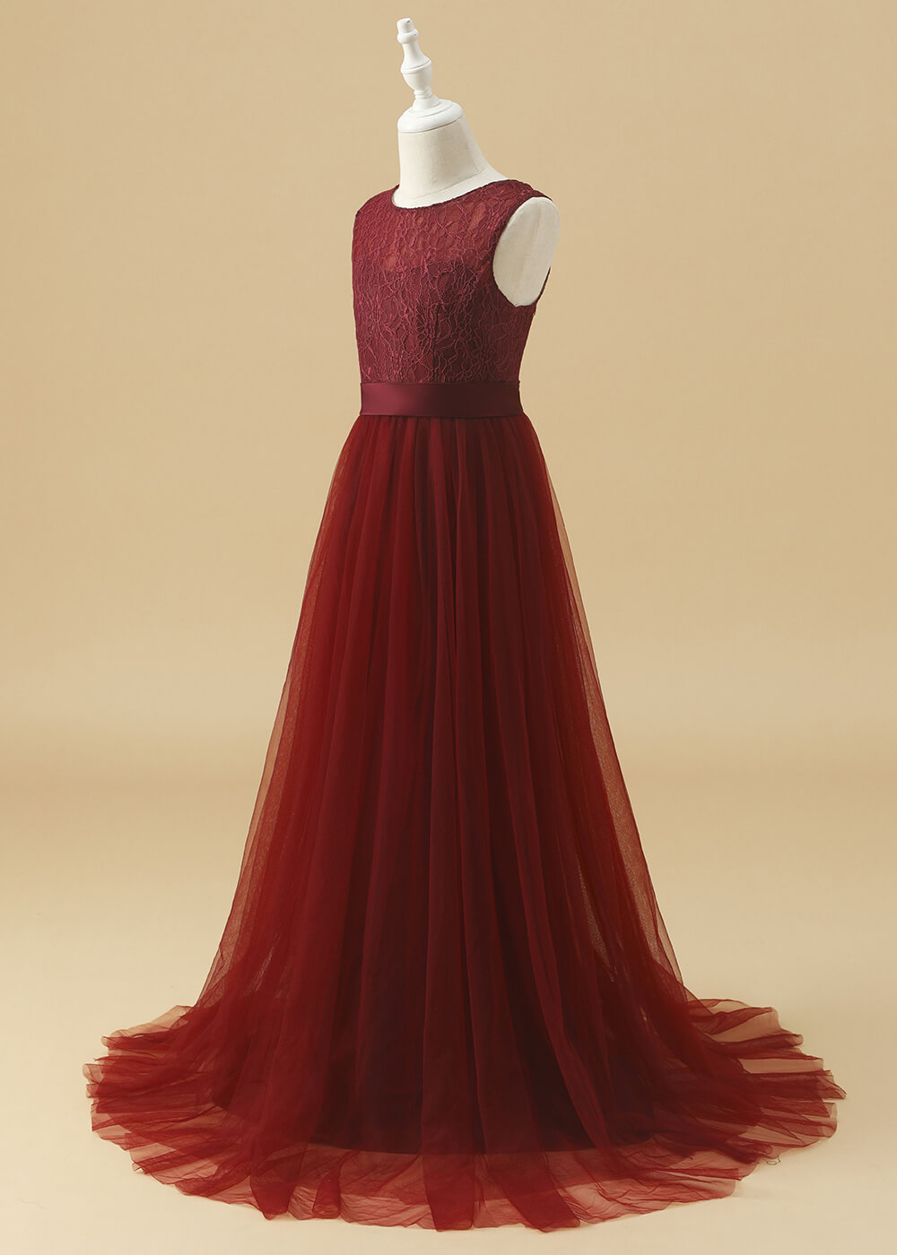 A-line Lace Bodice Tulle Junior Bridesmaid Dress