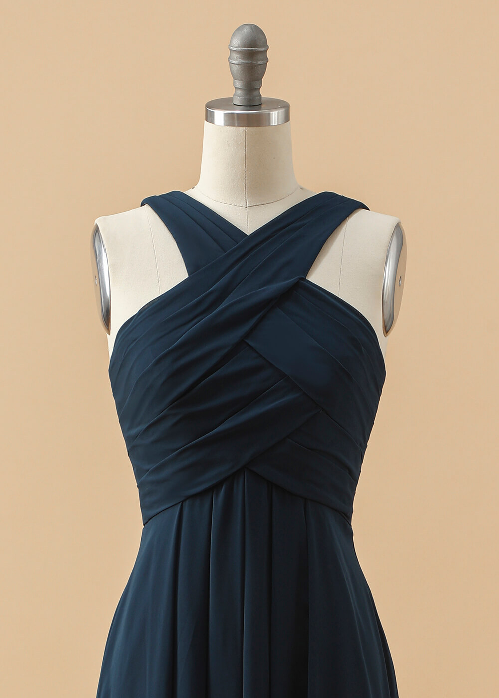 Pleated Halter Neck A-line Junior Bridesmaid Dress