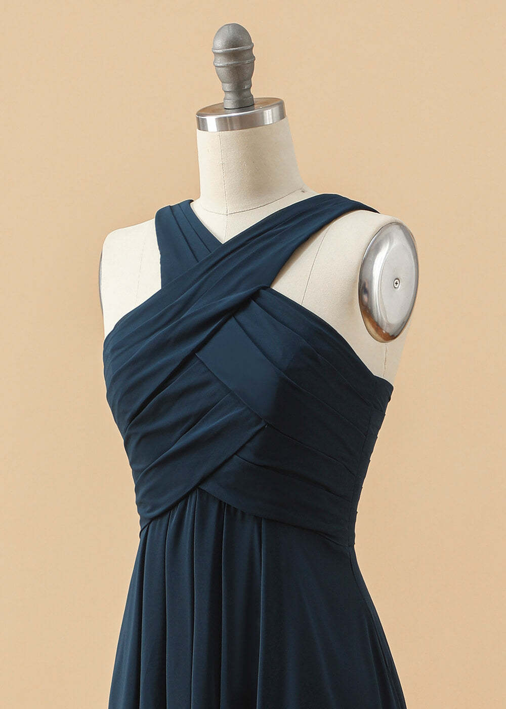 Pleated Halter Neck A-line Junior Bridesmaid Dress
