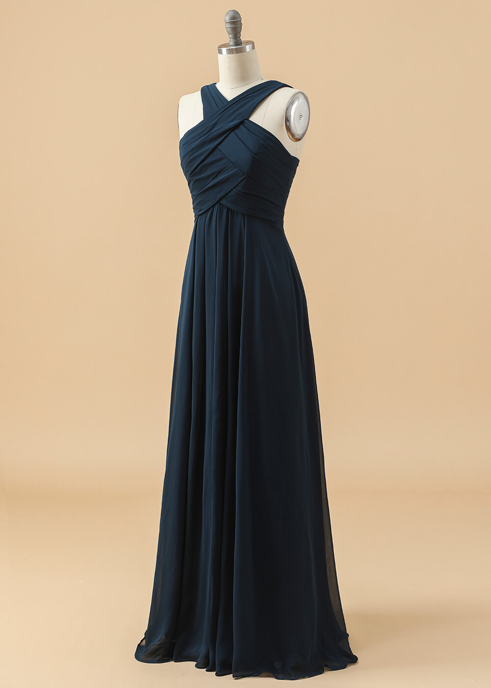 Pleated Halter Neck A-line Junior Bridesmaid Dress