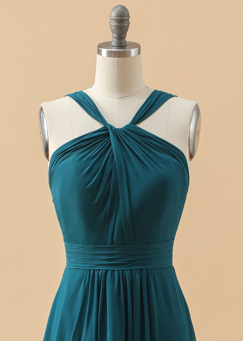 Long Halter Neck Pleated Chiffon Junior Bridesmaid Dress