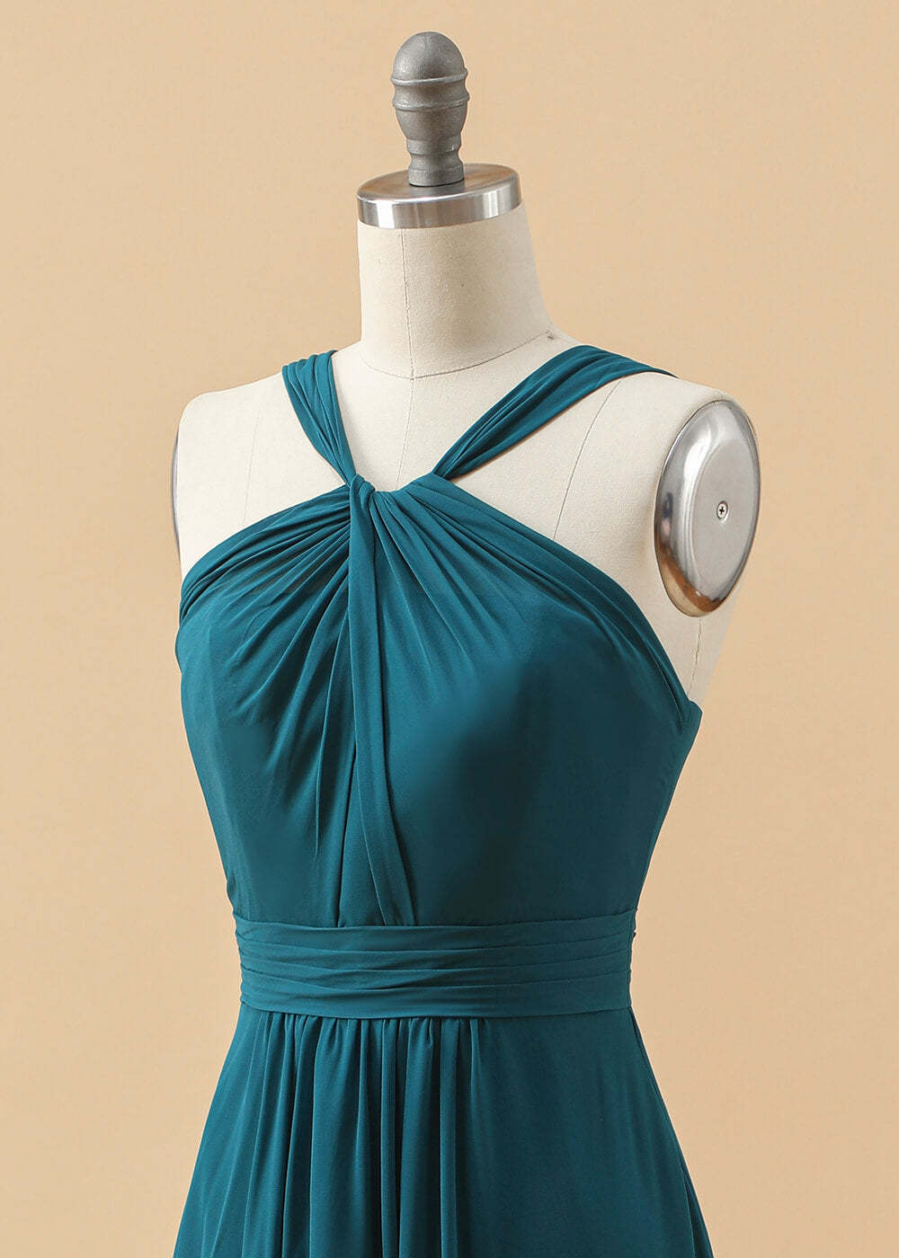 Long Halter Neck Pleated Chiffon Junior Bridesmaid Dress