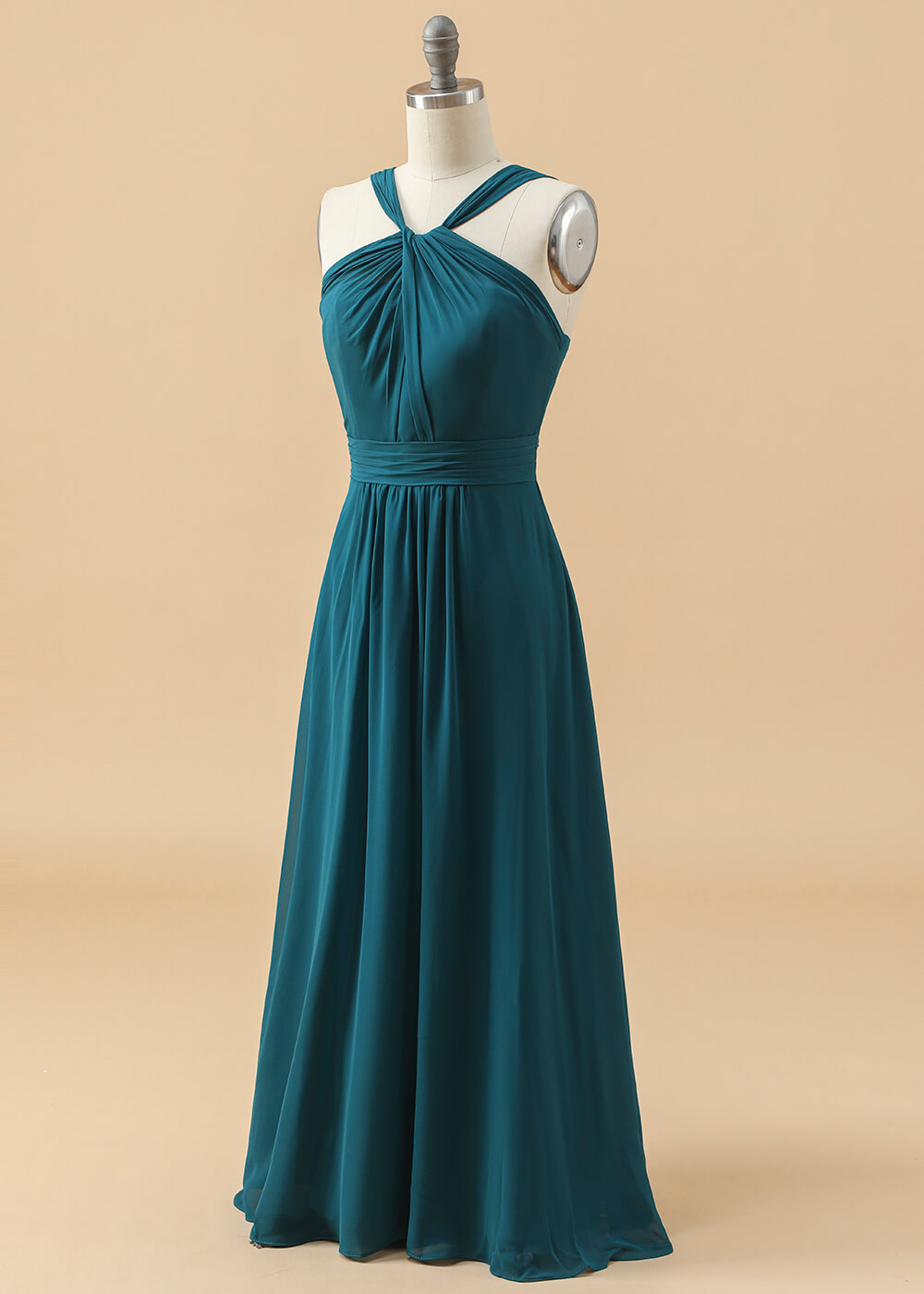 Long Halter Neck Pleated Chiffon Junior Bridesmaid Dress