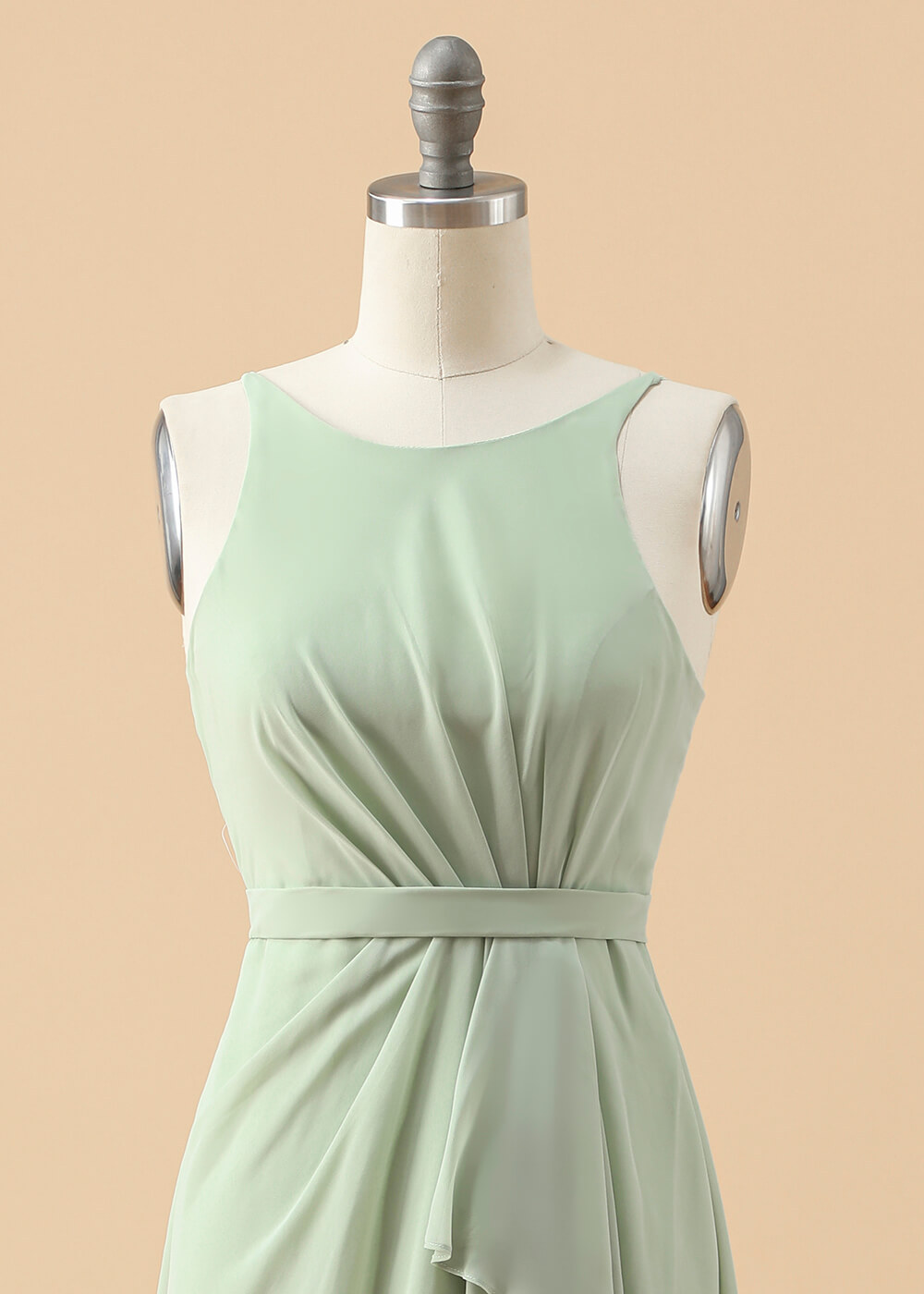 Boat Neck Strap Chiffon Junior Bridesmaid Dress