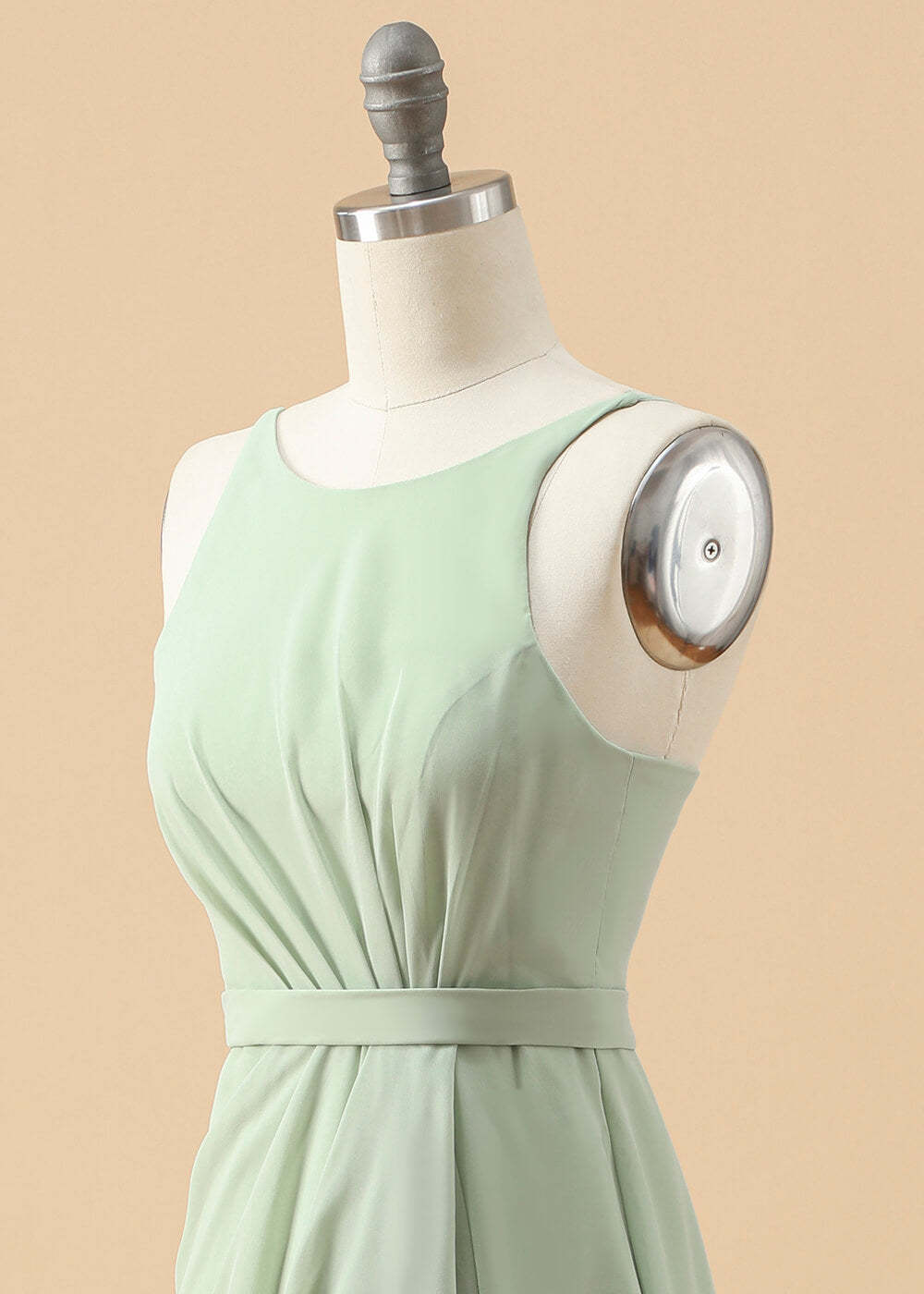 Boat Neck Strap Chiffon Junior Bridesmaid Dress