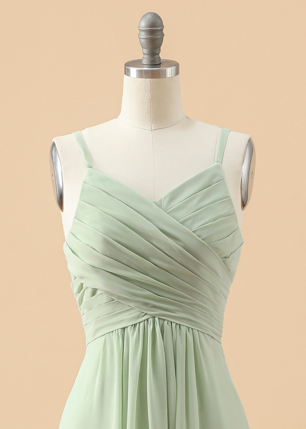 V-neck Spaghetti Strap Pleated Chiffon Junior Bridesmaid Dress