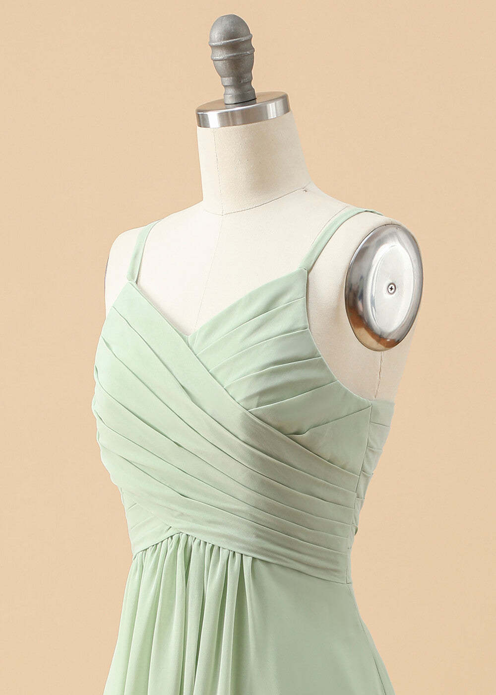 V-neck Spaghetti Strap Pleated Chiffon Junior Bridesmaid Dress
