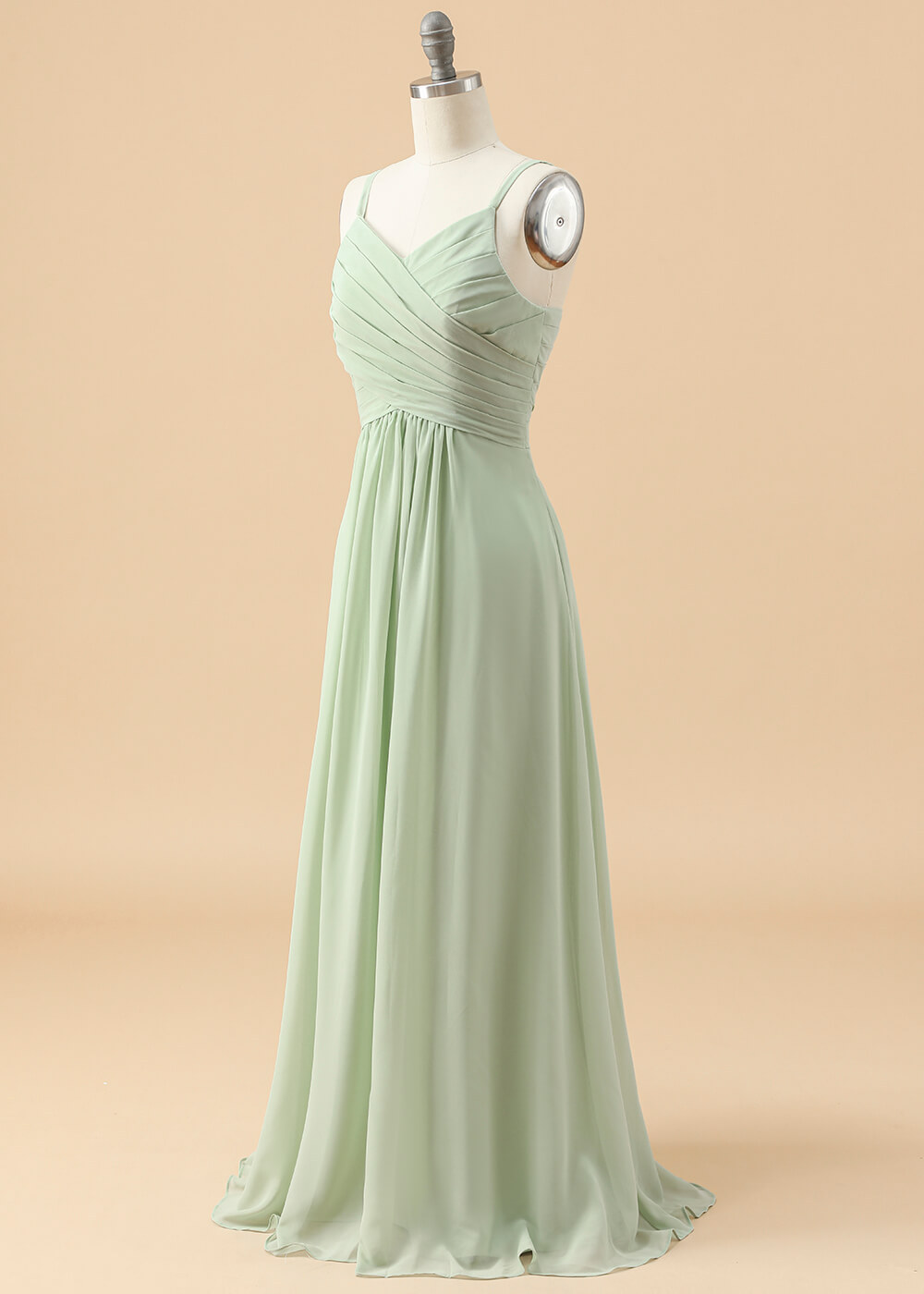 V-neck Spaghetti Strap Pleated Chiffon Junior Bridesmaid Dress