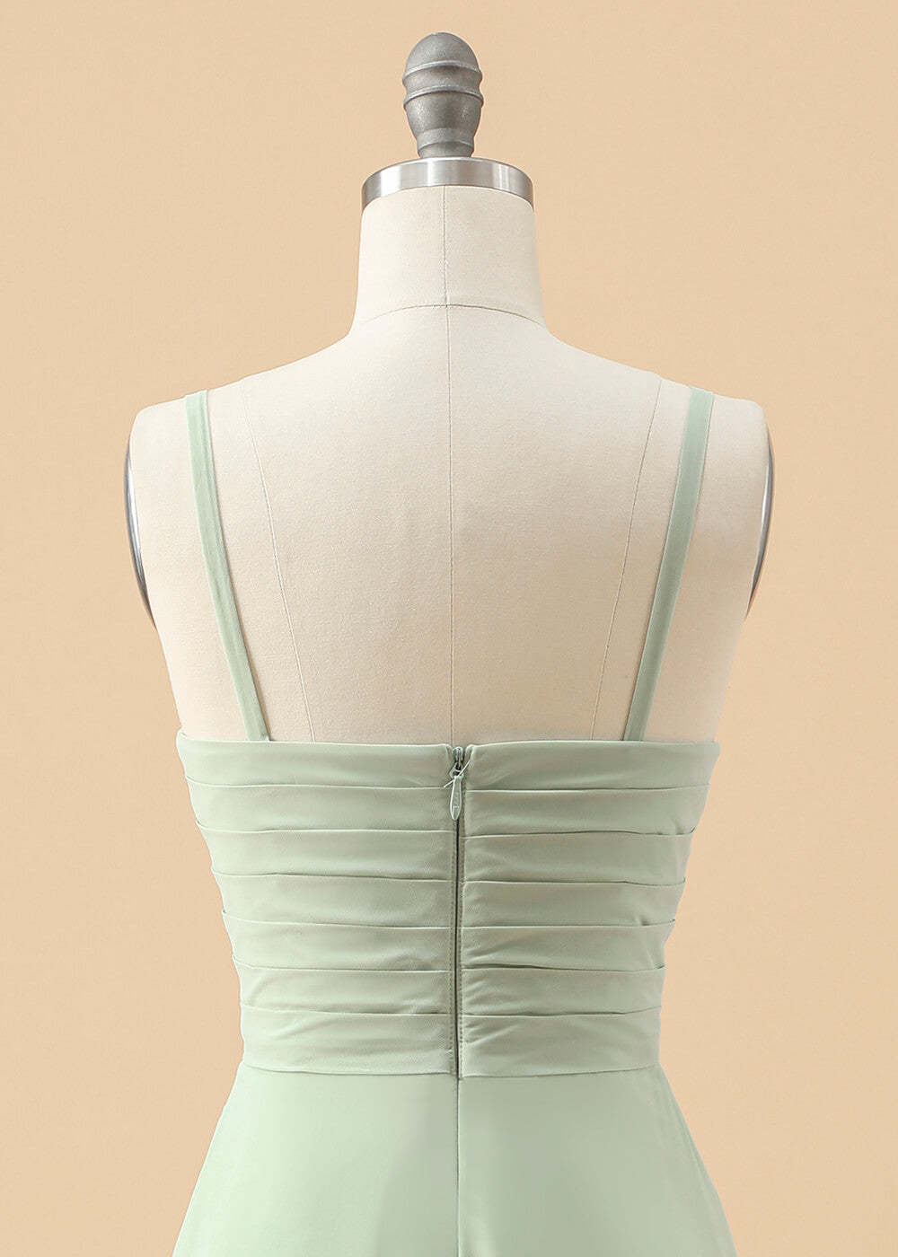 V-neck Spaghetti Strap Pleated Chiffon Junior Bridesmaid Dress