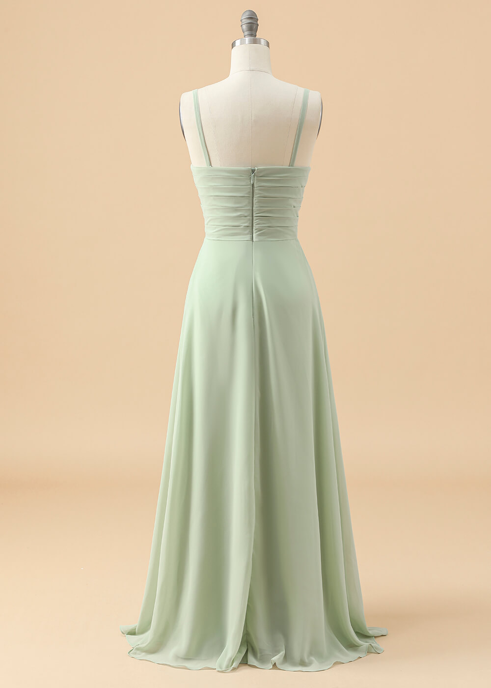 V-neck Spaghetti Strap Pleated Chiffon Junior Bridesmaid Dress