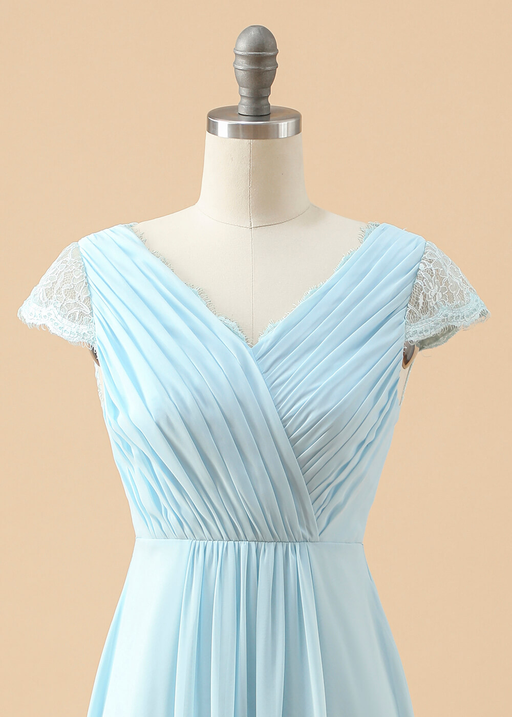 V-neck Lace Back Pleated Chiffon Junior Bridesmaid Dress